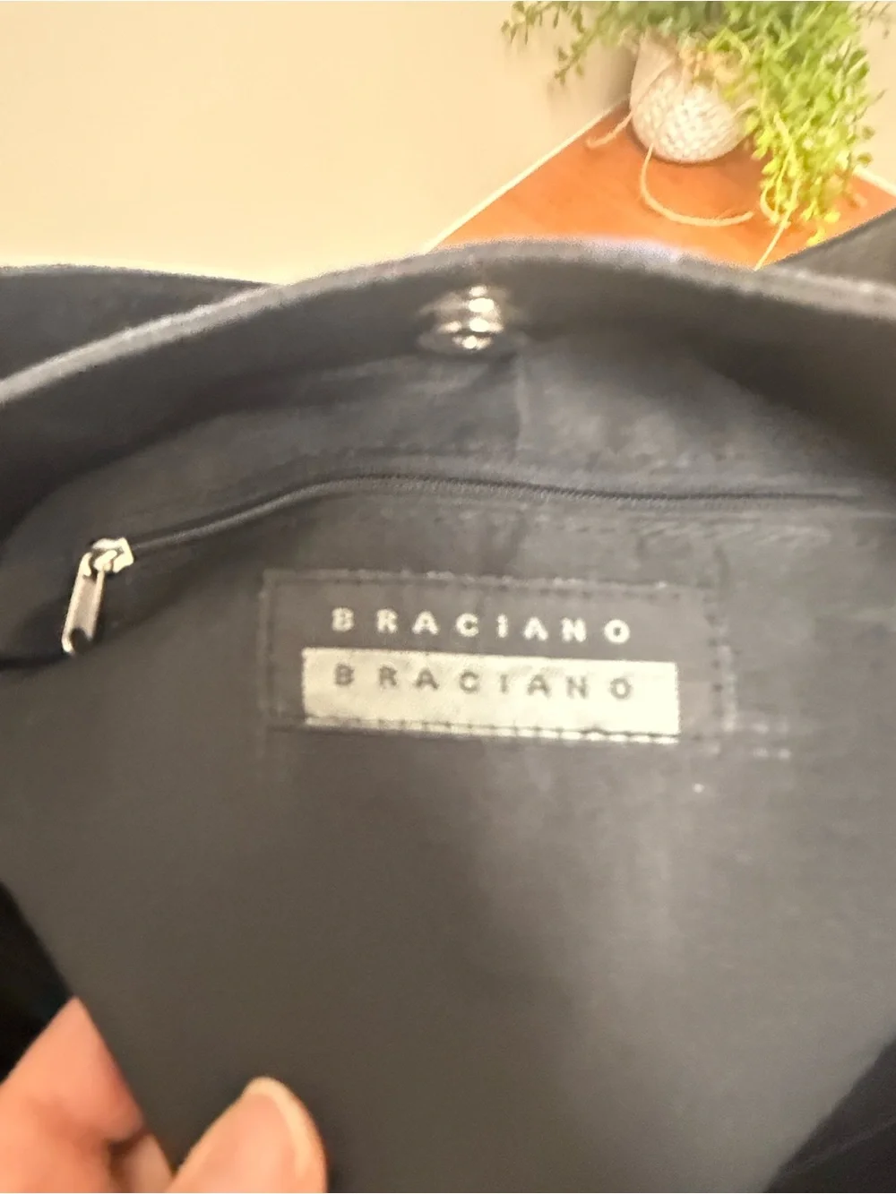 Braciano Black Tote Bag with Blue Pattern NWT